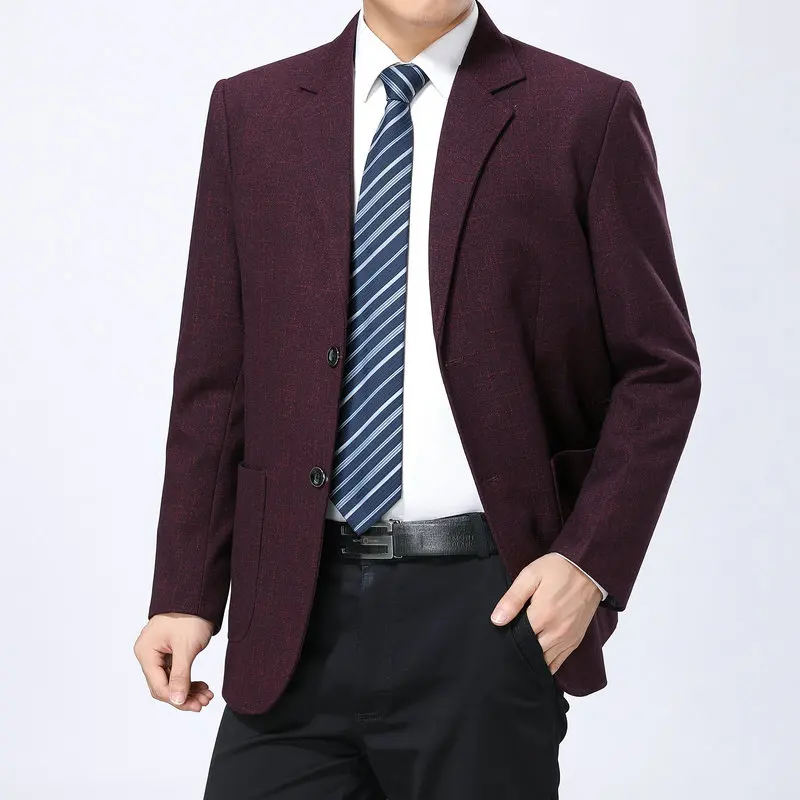 

Navy Blue Claret-Red Blazer Men Smart Casual Jacket Suit Autumn Spring Notched Collar Single Breasted Business Outfit Clothes