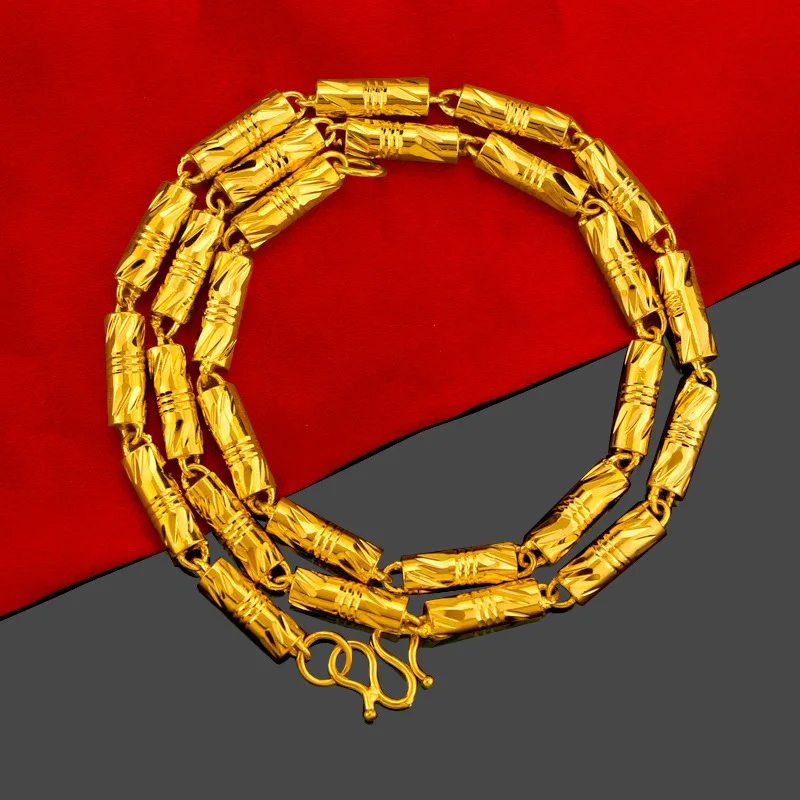 

Yellow Gold Plated Solid Bamboo Necklace For Women Men Brass Gilded 5mm 6mm 7mm 8mm 60cm Necklace Hand Chain Fine Jewelry Gifts