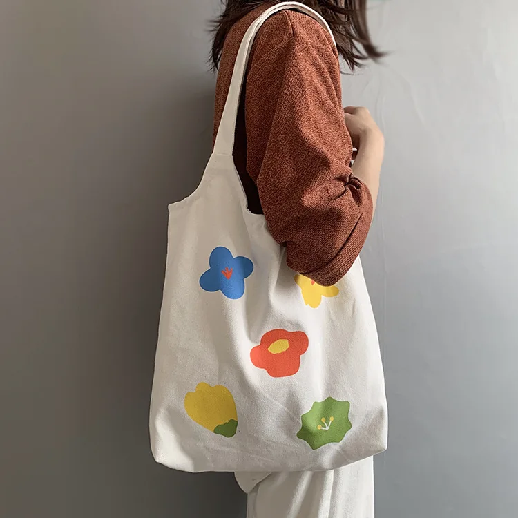 2019 женские холщовые сумки для покупок с цветами тканевая сумка через плечо
