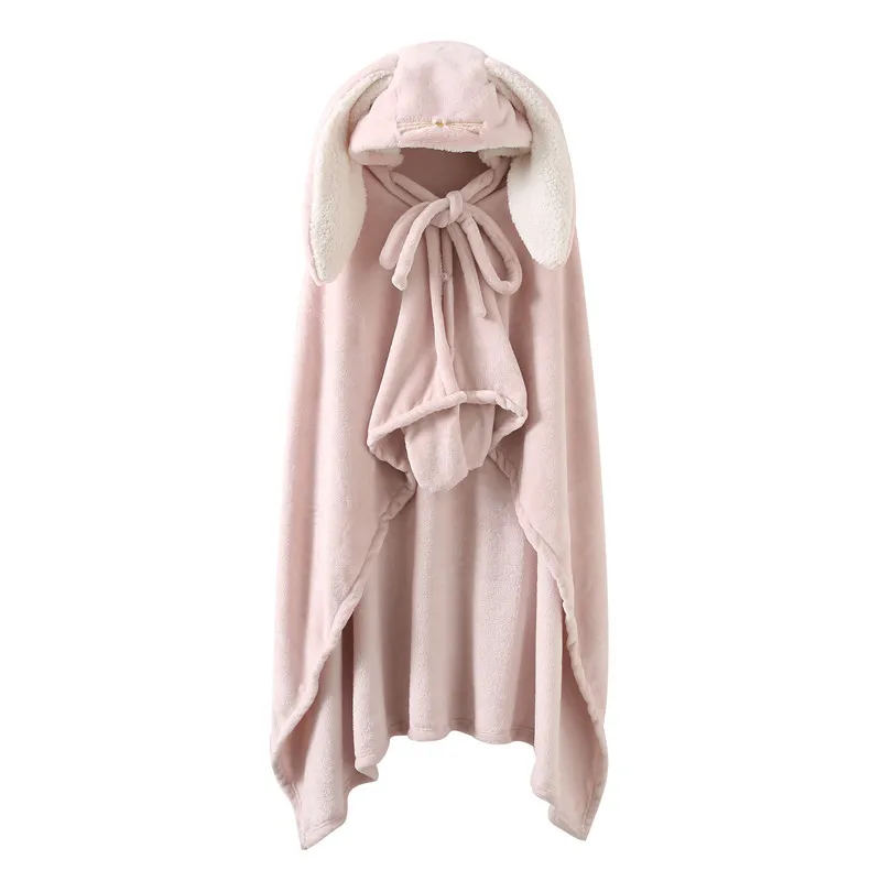 

Cute Pink Comfy Blanket Sweatshirt Warm Winter Adults and Children Rabbit Ear Hooded Fleece Blanket Sleepwear Christmas Cloak