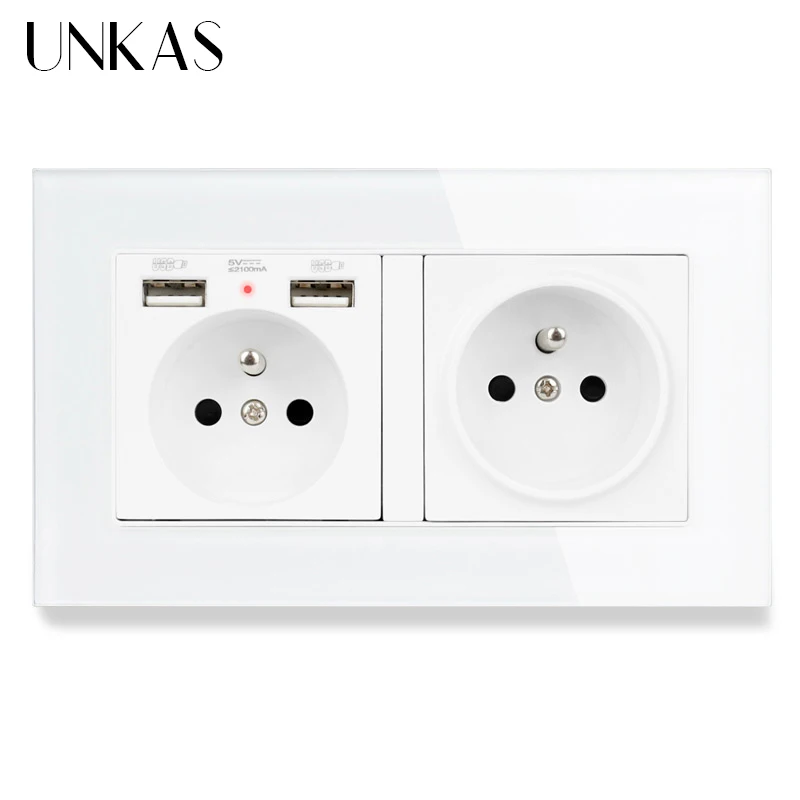 Французская стандартная 2 розетка UNKAS с USB-портами для зарядки настенные розетки