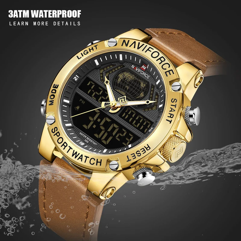 Часы наручные NAVIFORCE мужские с двойным цифровым дисплеем брендовые Роскошные