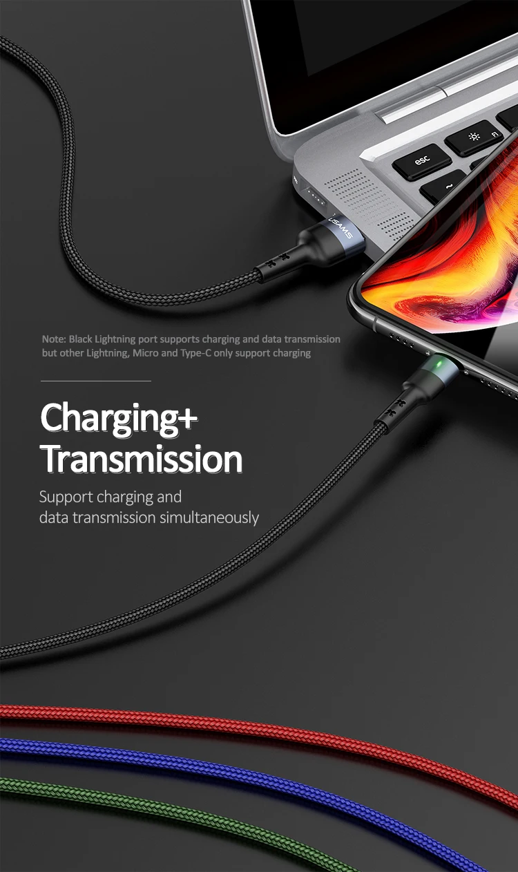 USAMS 4 в 1 3 в 1 мульти usb кабель зарядное устройство для iPhone samsung huawei xiaomi зарядный кабель системы освещения micro usb type-c