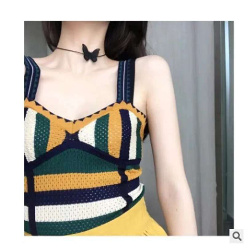 

Summer Crop Tops Women Clothing Sexy Knitted Short Stripe Splicing Slim Tank Tops Strawberry Fashion 2020 Holiday Women Clothes