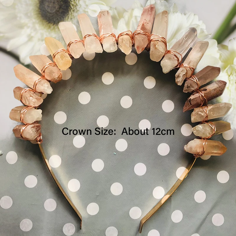 

Multicolor Wire Wrapped Pink Color Quartz Freeform Point Crown Tiara Headband Women Crystal Crown Hair Jewelry