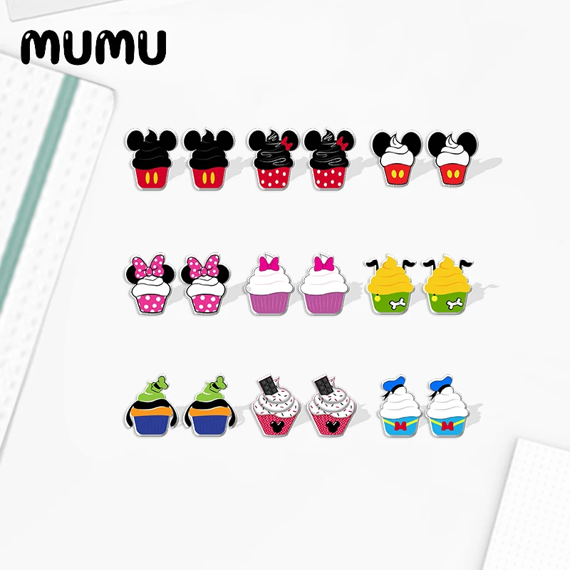 2021 New Mickey Mouse Cupcake Stud Earring Lovely Donald Duck Epoxy Jewelry Resin Acrylic Earrings Handmade Gifts Fans