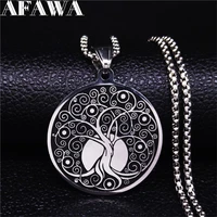 afawa 2022 tree of life stainless steel statement necklace for women silver color necklaces pendants jewelry joyas n4017s02