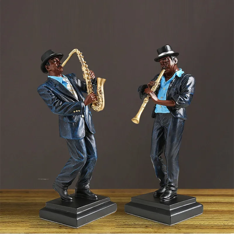 

WU CHEN LONG American Saxophone Flute Piano Musician Figurine Character Art Sculpture Resin Art&Craft Home Decoration R2521
