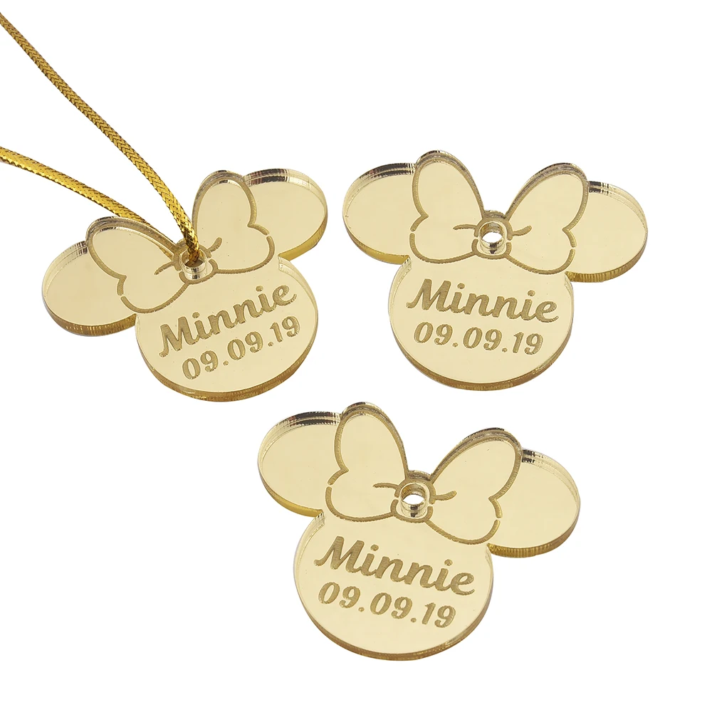 Style8 Gold 10 шт. персонализированные гравированное зеркало Минни Маус надписи имя карты метки ребенок душ украшение для вечеринки в день рождения 40 мм логотип - Цвет: Style8 Gold