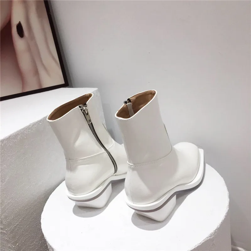 

2021 New Blue Square toe heels Ankle Boots Women Chunky Heels Zipper Short Boots Black Chelsea Boots Botas Feminina