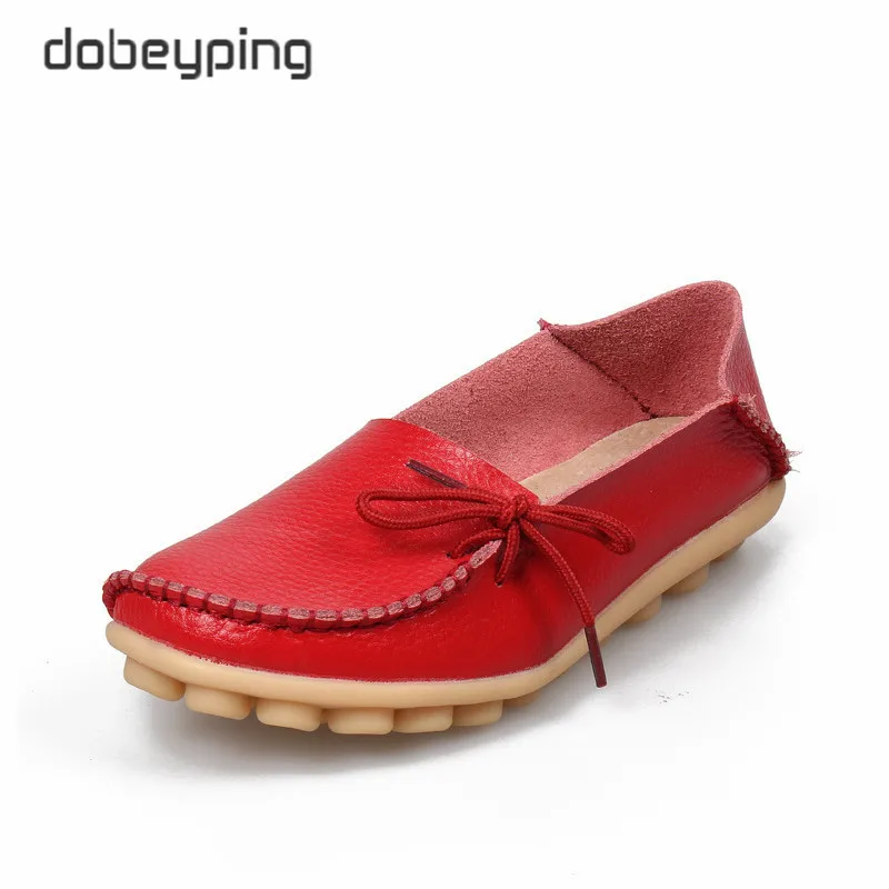 Red Новые женские мокасины на плоской подошве г. Осенние женские лоферы женская обувь из натуральной кожи женские Балетки без застежки с бантом Размер 35-44 - Цвет: Red