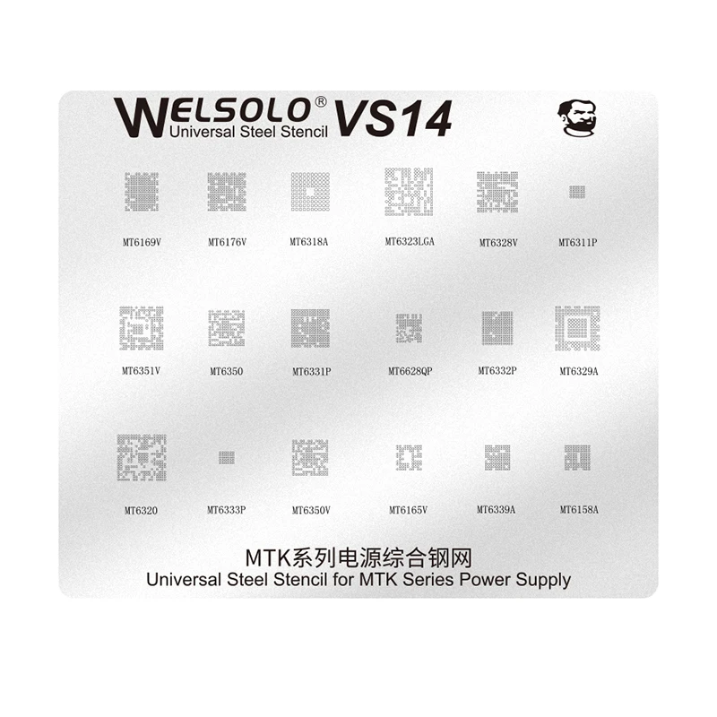 

Mechanic Universal BGA Reballing Stencil for MTK Series Power Supply MT6169V MT6176V MT631 MT6350 MT6320 MT6333P MT6339A IC Chip