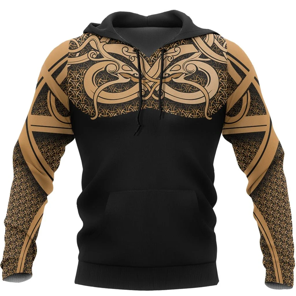 Unisex 3D Graphic Hoodies Sweatshirts Golden Viking Chest Tattoos Hoodie Men/Women Casual Streetwear Sweatshirt Pullover H-66