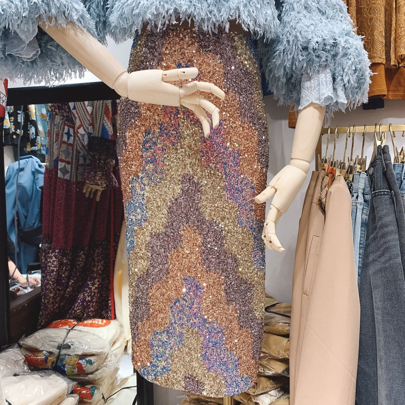 

New gate 2020 spring women s clothing fashionable sparkling sequins elastic waist skirts