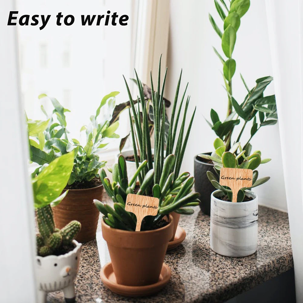 

50pcs Plant Labels T-Type Wooden Plant Sign Tags Eco-Friendly Garden Plant Seedling Mark Tools for Seed Potted Herbs Flowers