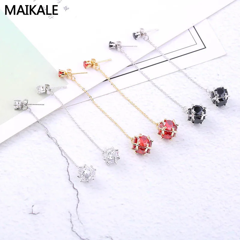 Женские длинные серьги-цепочки MAIKALE роскошные золотые серьги с фианитами красный