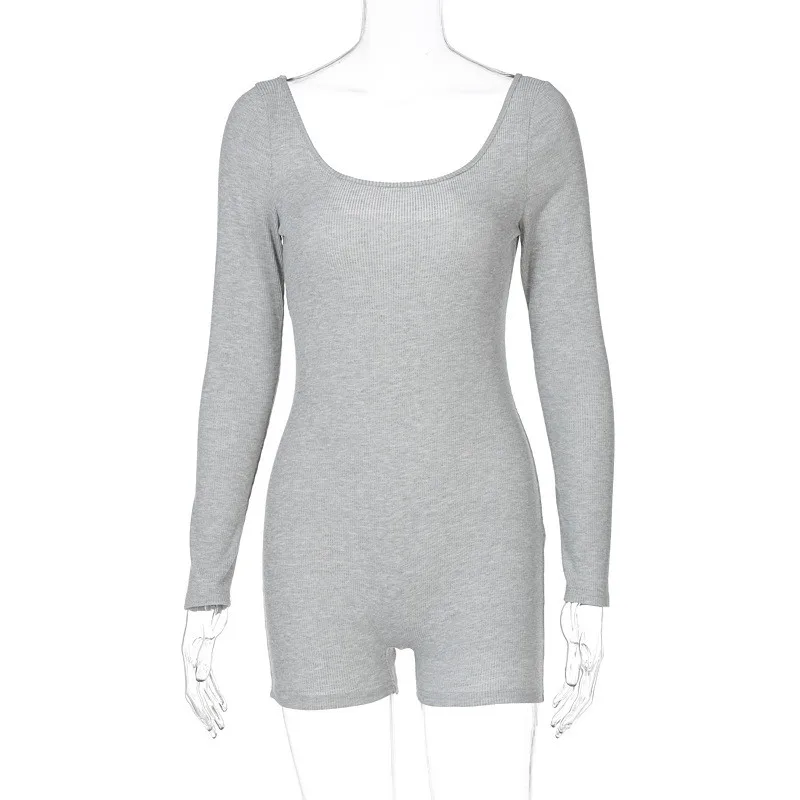 

Imcute Women Long Sleeve Bodycon Playsuit 2021 New Solid Color Biker Shorts Bandage Skinny Jumpsuit Streetwear Romper Outfits