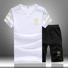 Мужской спортивный костюм из двух предметов, повседневная Однотонная футболка с принтом и шорты, комплект из двух предметов, лето 2020