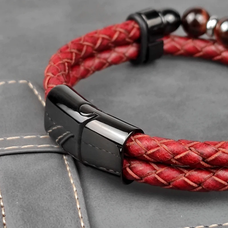 Браслет из натуральной кожи и нержавеющей стали для мужчин женщин классический