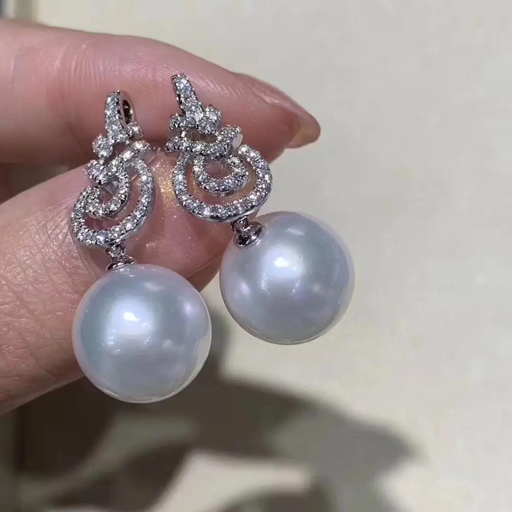 Серьги подвески женские из серебра 925 пробы с пресноводным белым жемчугом 9 10