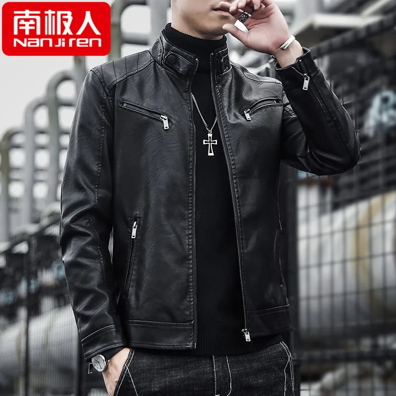 Leather Coat Men's Spring and Autumn Trendy Imitation Leather Motorcycle Clothes Winter Casual Soft PU Leather Jacket Coat