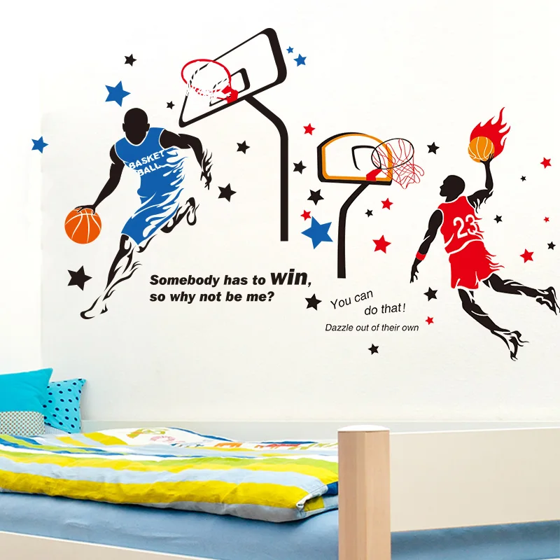 

[shijuekongjian] Basketball Player Wall Sticker DIY Kids Rooms Wall Decor Decals for Teenager Bedroom Nursery Home Decoration