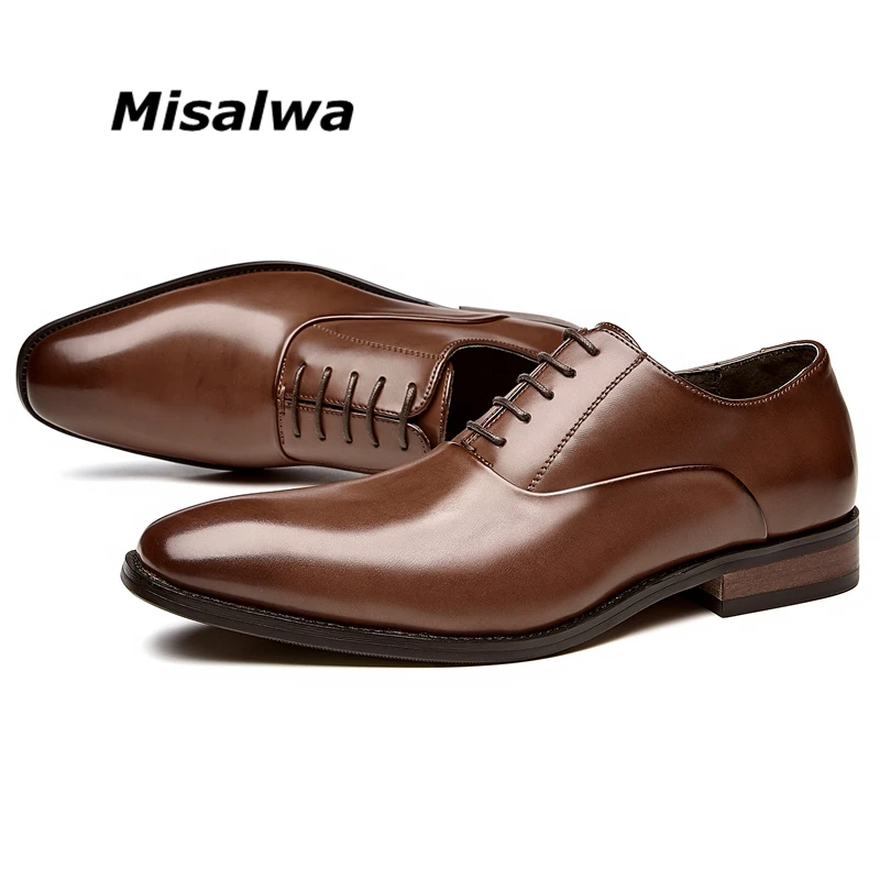 

Misalwa Luxury Men Derby Shoes Career Solid Leather Men Dress Shoes Pointy Classic British Men Office Shoes for Business Wedding