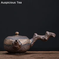 230ml new chinese style stoneware teapot coarse pottery handmade vintage ceramic kungfu teaware gilt iron glazed tea pot