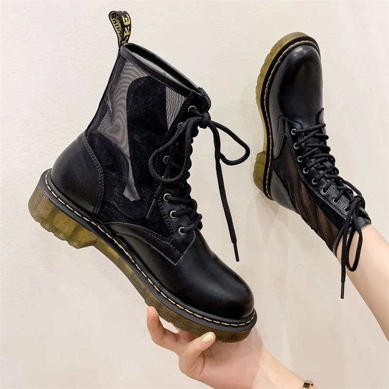 

Ботинки женские сетчатые на толстой подошве, крутые сандалии с прорезями, дышащие, сетчатая обувь, лето-осень