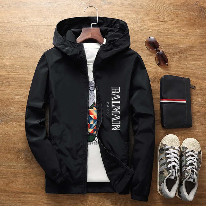

2021 Zipper Men's Jacket Spring And Autumn Brand Slim Jacket Men's Black Casual Bomber Jacket Men's Hooded Jacket Plus Size 7XL