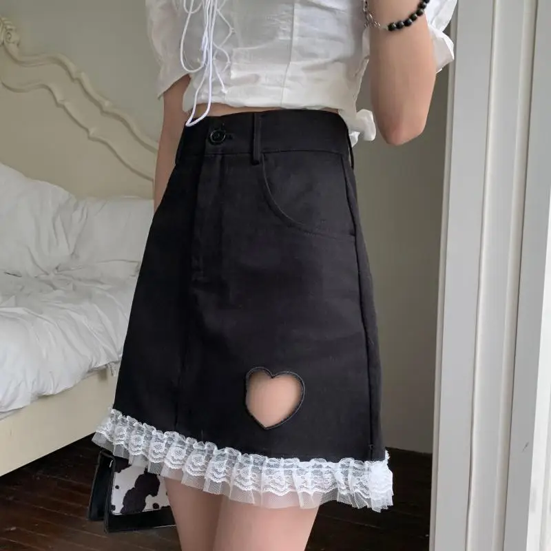 

Юбка-трапеция женская, с высокой талией, кружевная, черная, 2021