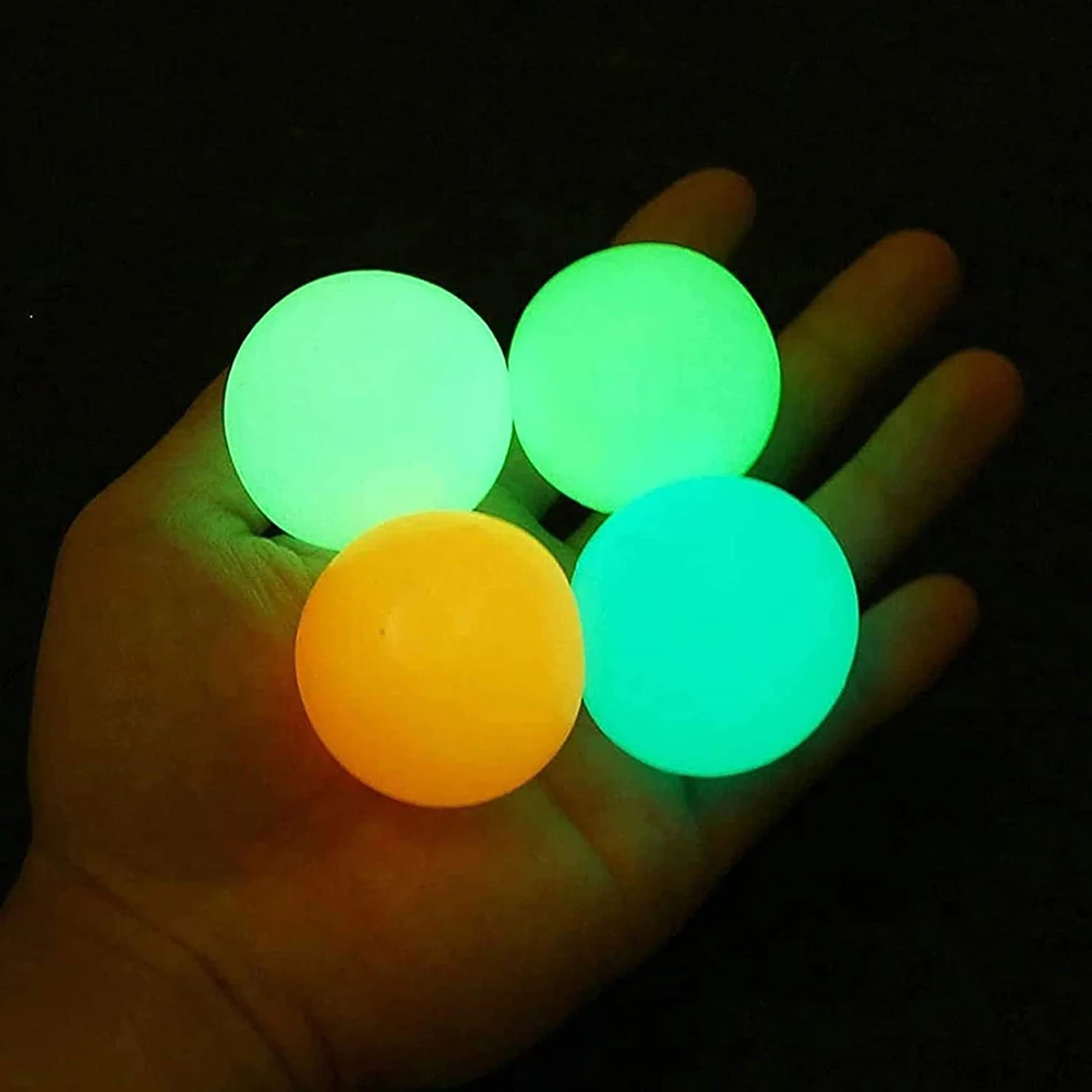 

4pcs Sticky Balls Luminous Stick Wall Ball Throw Ceiling Stress Relief Catch Squash Mini Suction Target Kids Toys