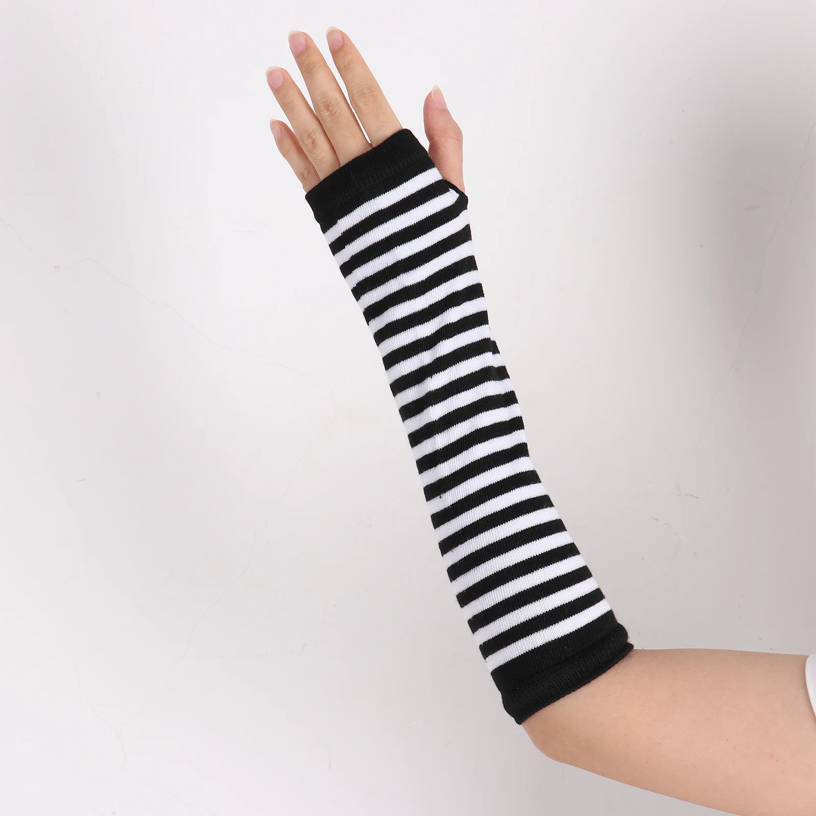 2 пары полосатых рукавиц вязаные локоть перчатки длинные без пальцев хлопковые