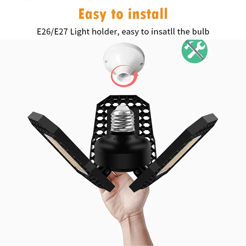 

Led2835 Garage Lamp 40W60W80W E27 Lighting Deformation Mine Lamp Factory Warehouse Folding Three-Leaf Light