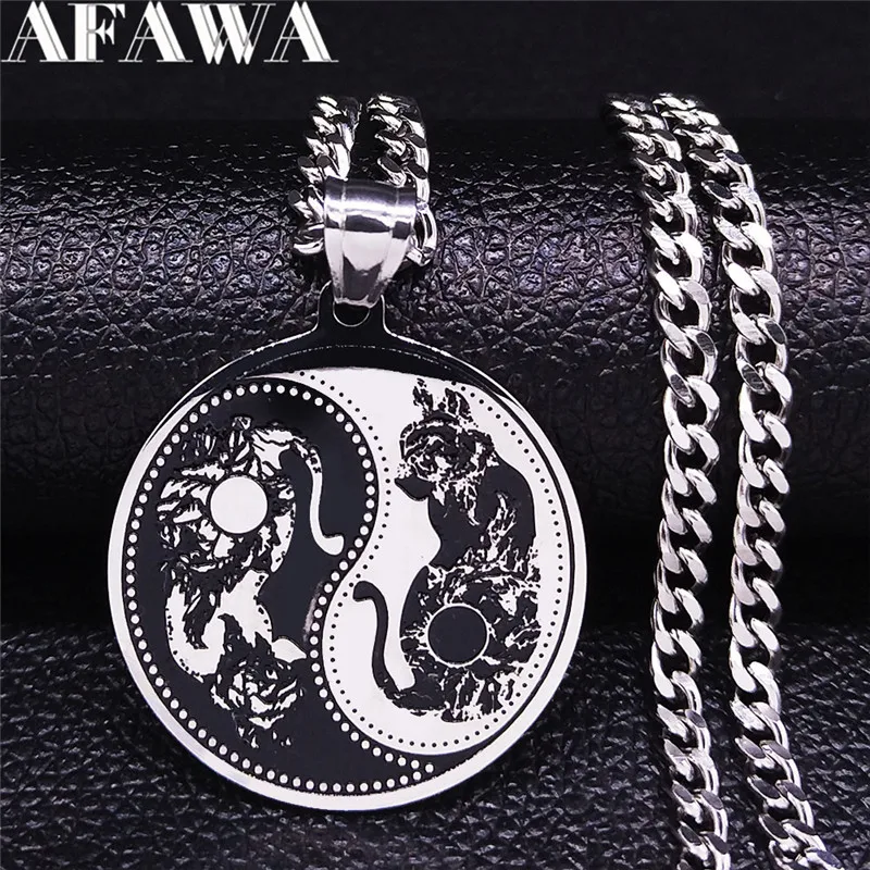 Новинка 2021 ожерелье с подвеской в виде кошки Инь Янь из нержавеющей стали мужской