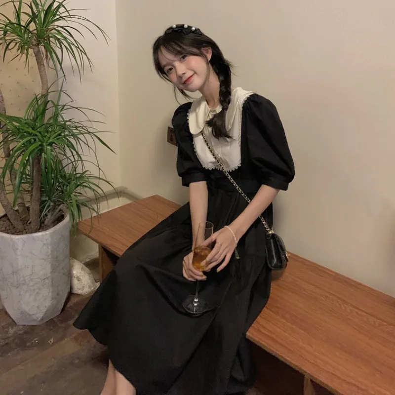 

Французское платье, Новинка лета 2021, кукольный воротник в Корейском стиле, Соленое милое приталенное платье-миди в западном стиле для похуд...