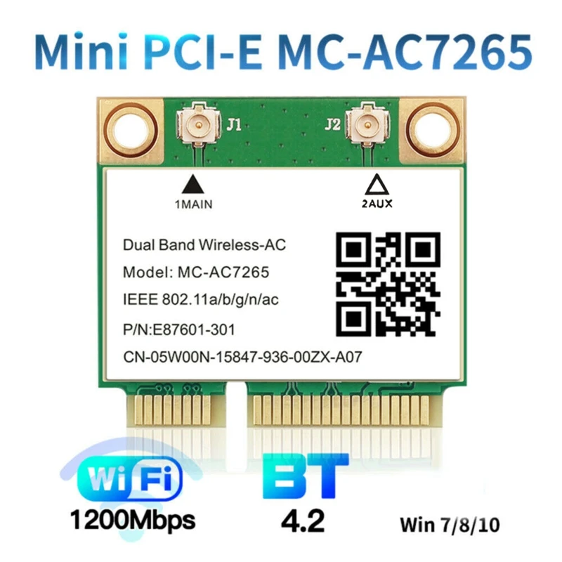 Wi Fi кард MC AC7265 Mini PCI E 1200 Мбит/с Bluetooth 4 2 Dual Band 4G 5G адаптер для Win7 Win 8 10|Сетевые карты| |