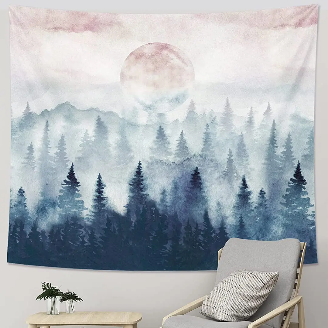 

Witzest Туманный лес гобелен горы настенный Природный закат пейзаж настенный гобелен для спальни гостиной