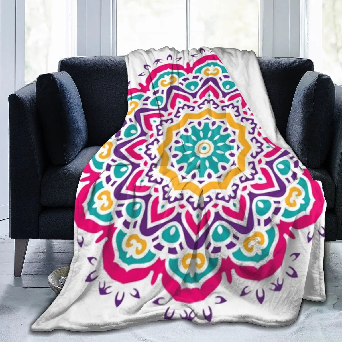 

Colorful Lotus Flower Mandala Bohemian New Age Tie Dye Soft Cozy Fleece Blanket Dropship Wholesale Family Winter Flannel Throw