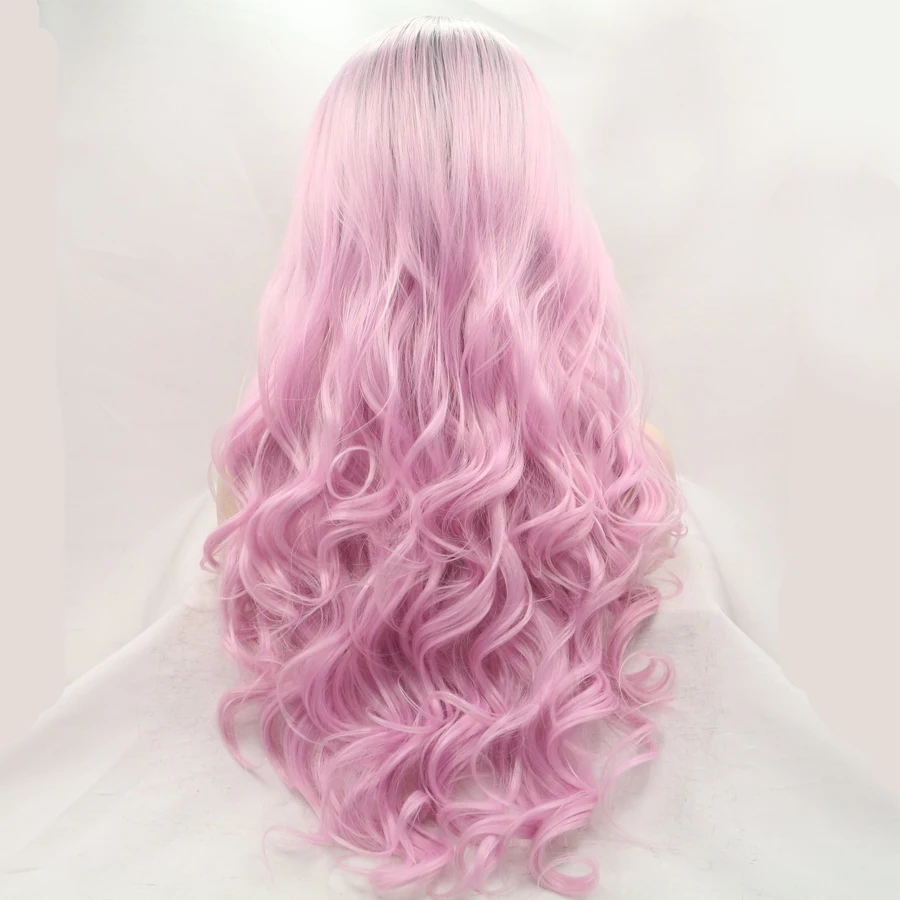 Парики Омбре черные розовые длинные волнистые синтетические волосы на шнуровке
