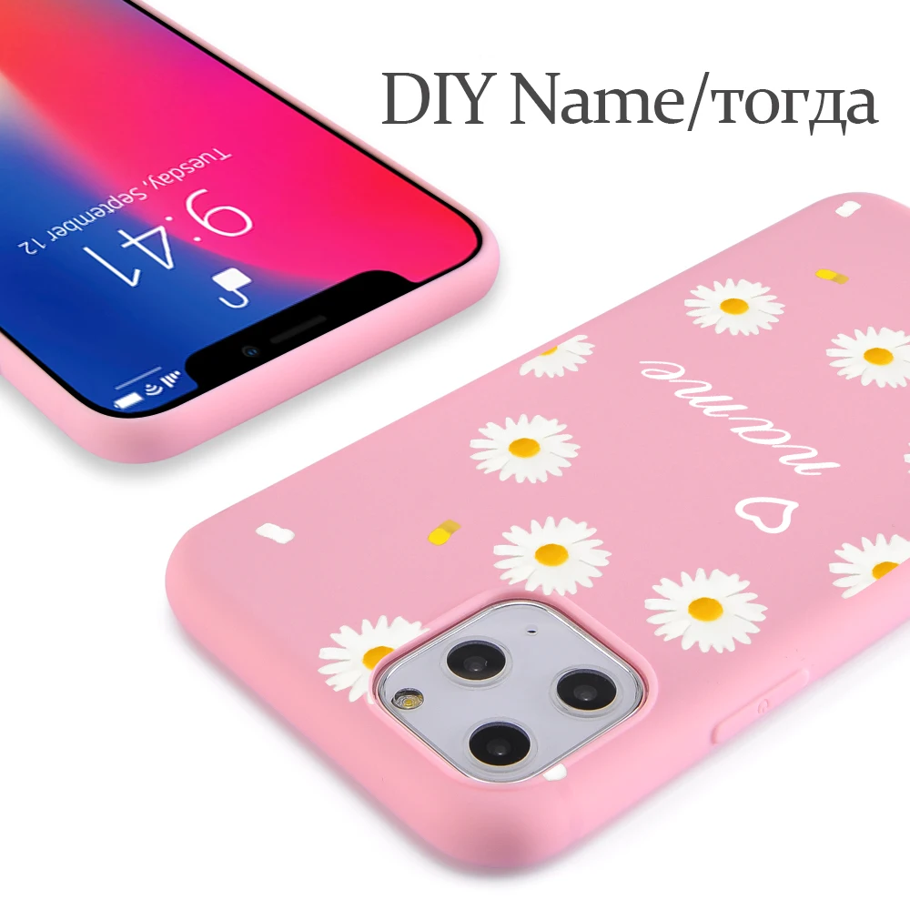 Чехол сделай сам с именем для iPhone 11 Pro Max X Xr Xs чехол розовыми маргаритками мягкий