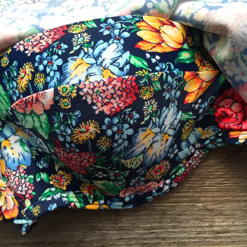 Раздельный купальник с оборками бикини пуш-ап мягкими чашечками Женский