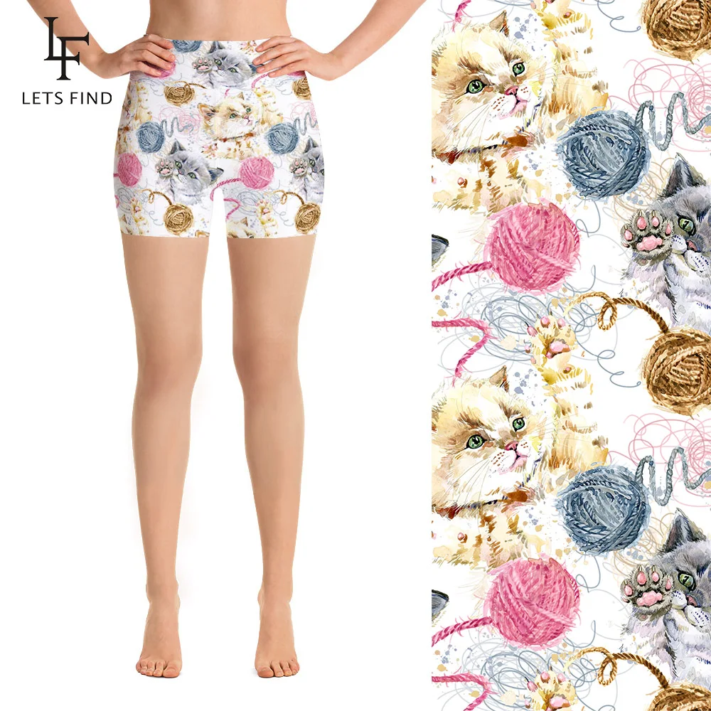 Летние женские эластичные леггинсы LETSFIND с принтом кошек модные облегающие