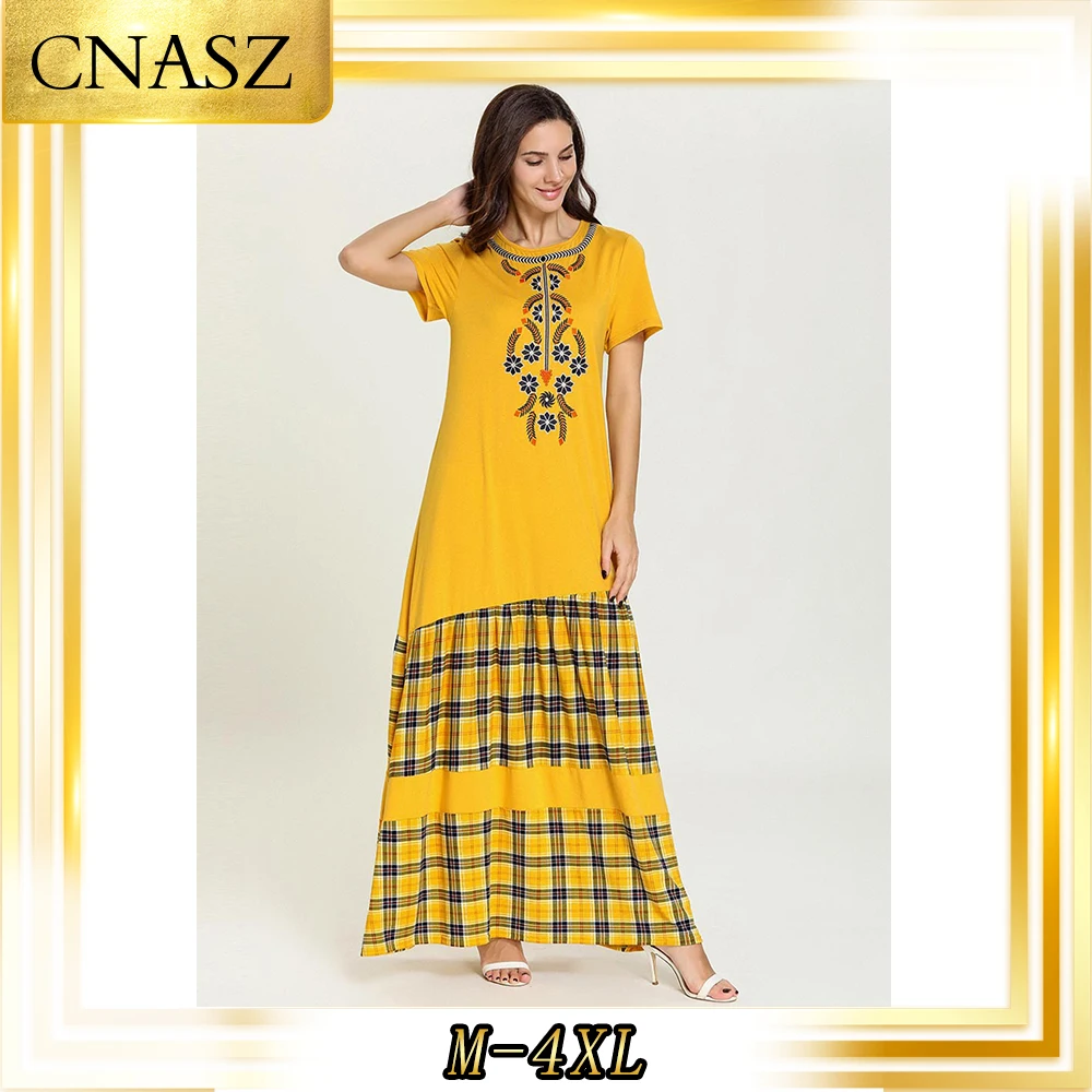 Мусульманское платье с вышивкой и коротким рукавом модное повседневное Caftan Marocain