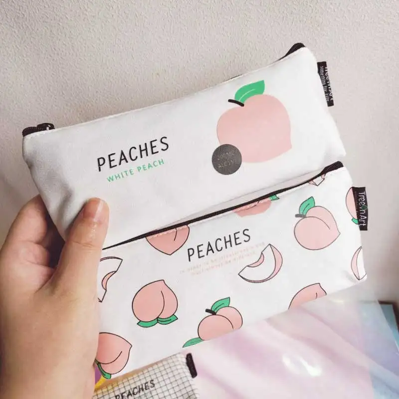 Kawaii розовый персик фрукты Холст Карандаш Чехол подарок Хэлло Китти школьный