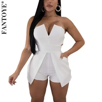 fantoye women strapless sexy playsuit jumpsuits patchwork backless bodycon jumpsuit skinny rompers casual v neck outfits 2021