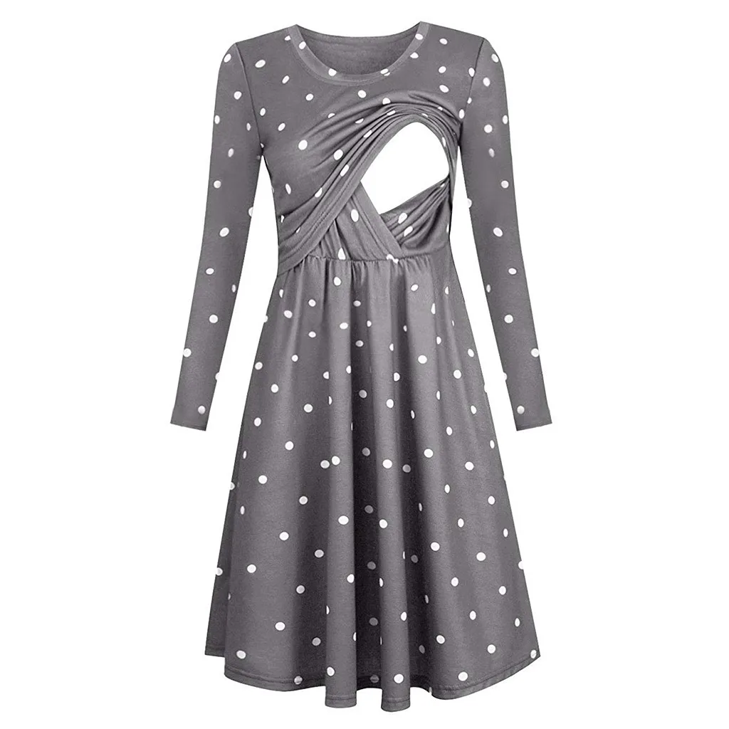 Gray Vetement femme, женское платье для беременных, Одежда для беременных, однотонный халат для кормящих женщин, ropa mujer с длинными рукавами - Цвет: Gray