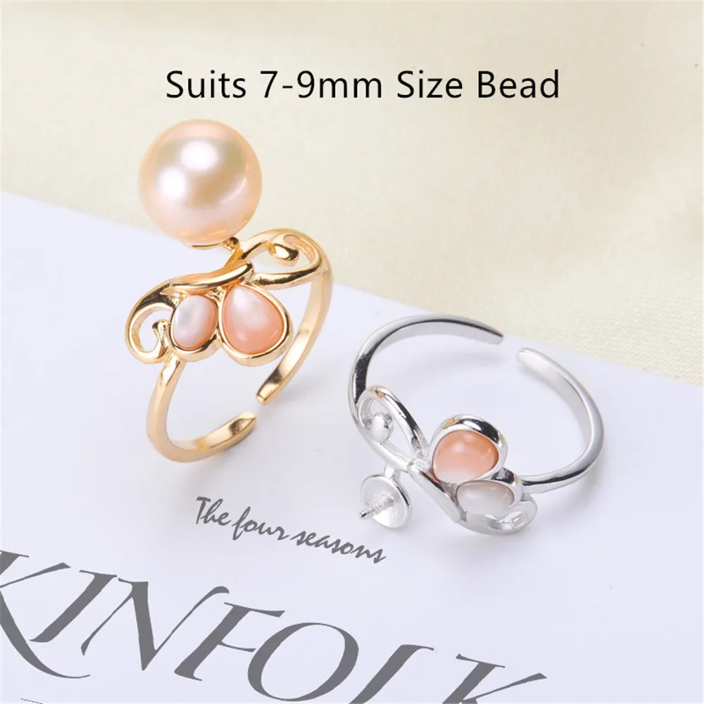

Pearl Ring Settings, Fashionable Ring Findings, Adjustable Size 925 Silver Ring Jewelry DIY Making No Pearl