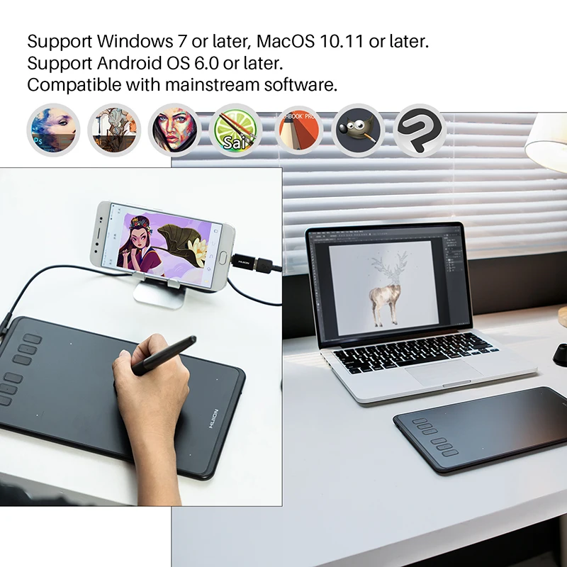 HUION Inspiroy H640P без аккумулятора цифровые планшеты для рисования графический планшет с 8192 уровнями давления стилус с OTG подарок