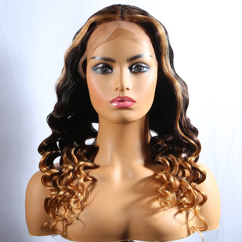 T Part Lace Front Wig Loose Wave Wigs for Black Women 150% Density Ombre Color Human Hair Wigs Pre Plucked